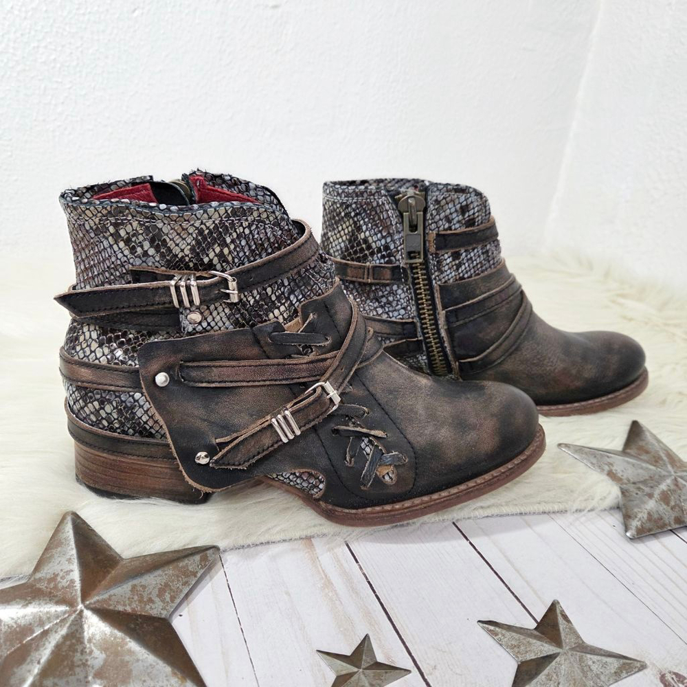 Freebird Belfast strappy ankle boots dark brown snake print distressed women's 8 - Picture 4 of 9